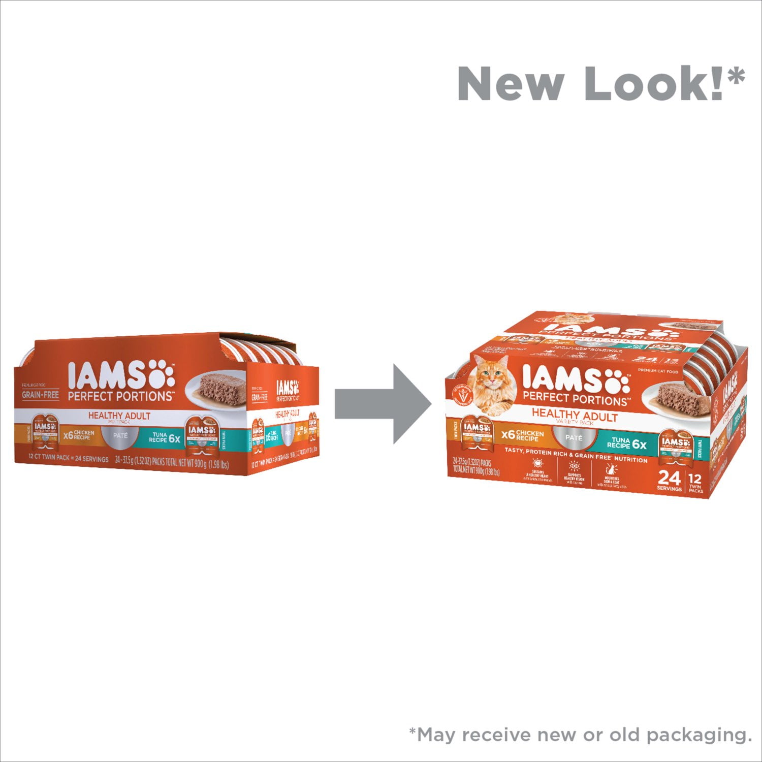 (2 pack) Iams Perfect Portions Wet Cat Food Variety Pack, Grain Free, 1.32 Oz Trays (12 Pack)