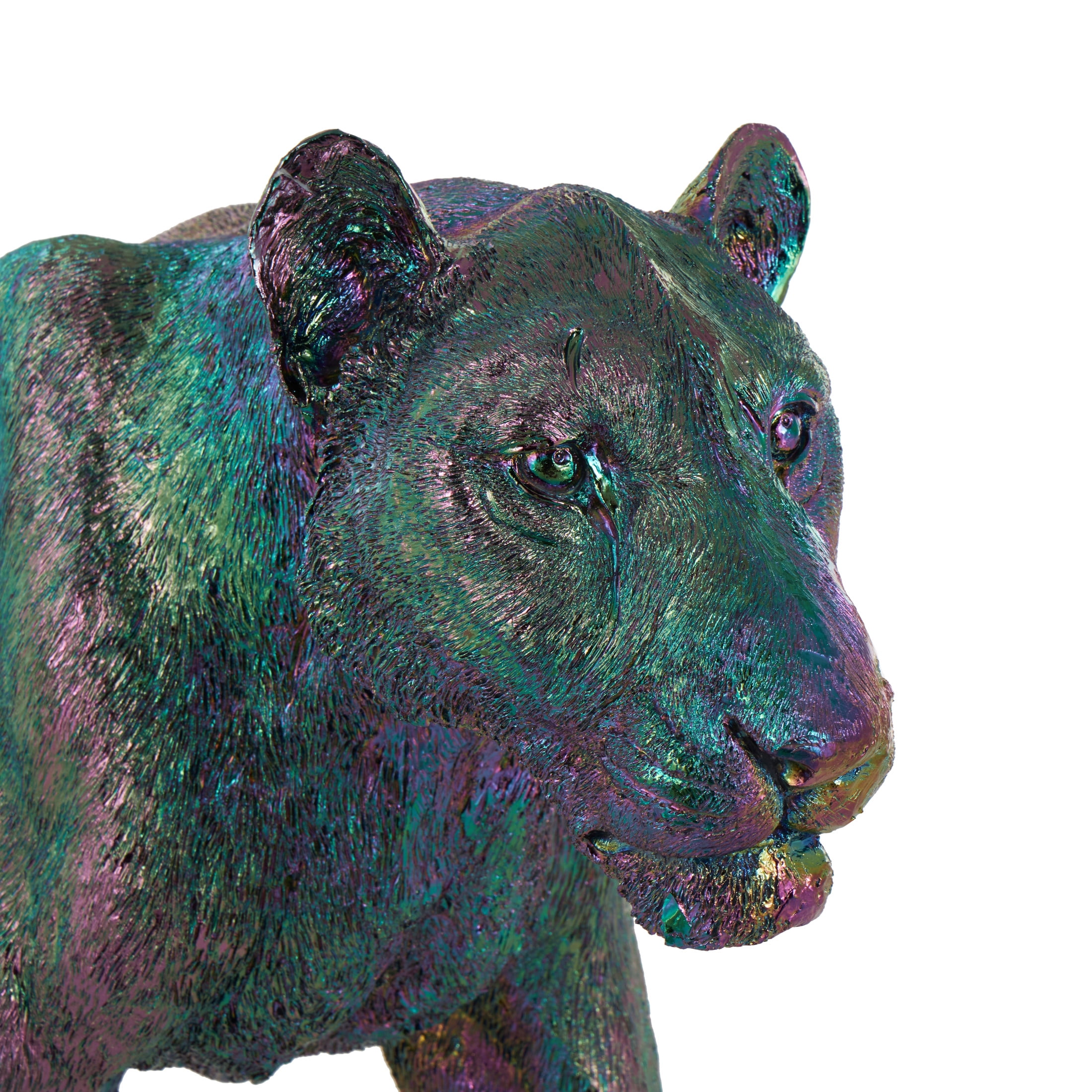 48" x 22" Multi Colored Resin Standing Leopard Sculpture with Rainbow Shimmer Finish, by DecMode
