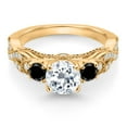 thumbnail image 2 of Gem Stone King 18K Yellow Gold Plated Silver White Topaz Black Diamond and White Moissanite Engagement Ring for Women (1.37 Cttw, Gemstone November Birthstone, Round 6MM and 3MM, Size 9), 2 of 4