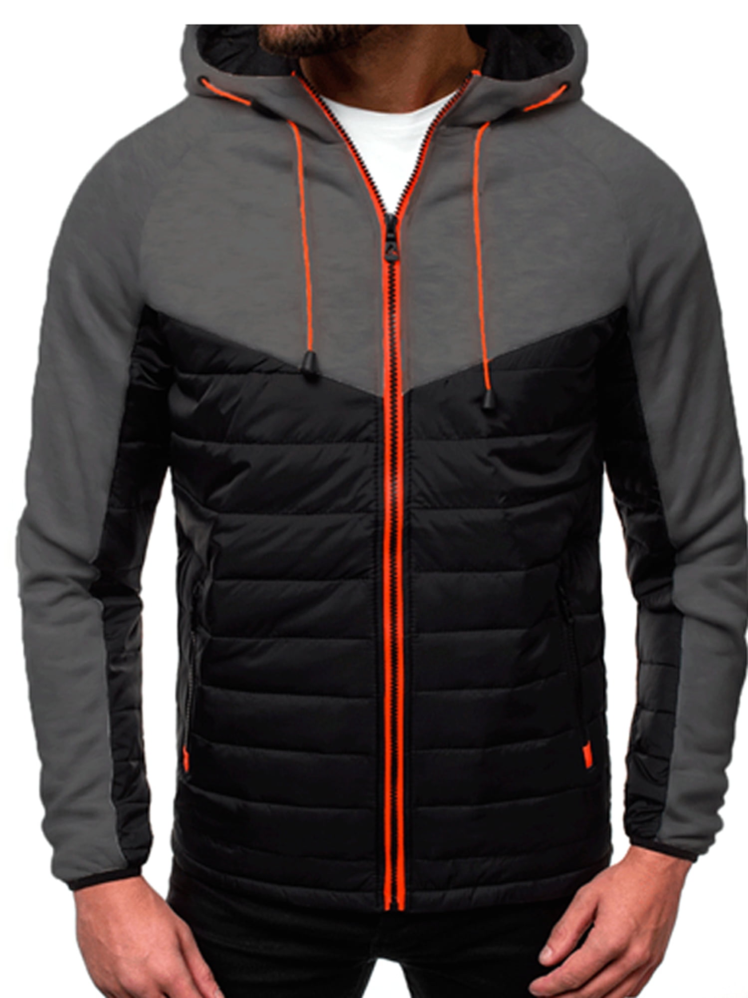 Men's Winter Warm Zip Up Hooded Puffer Quilted Jacket Coat Casual ...