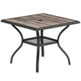 thumbnail image 1 of Table à Manger Extérieure Carrée de 37 Pouces pour 4, Table de Patio Grise avec Dessus en Faux Bois, Trou pour Parasol et Tablette de Rangement Inférieure, Table de Jardin en Acier Résistant aux Intempéries pour Cour Arrière et Terrasse, 1 of 7