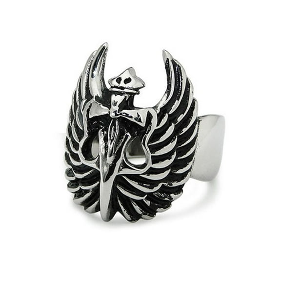 Tioneer Stainless Steel Dagger Wings Biker Style Ring