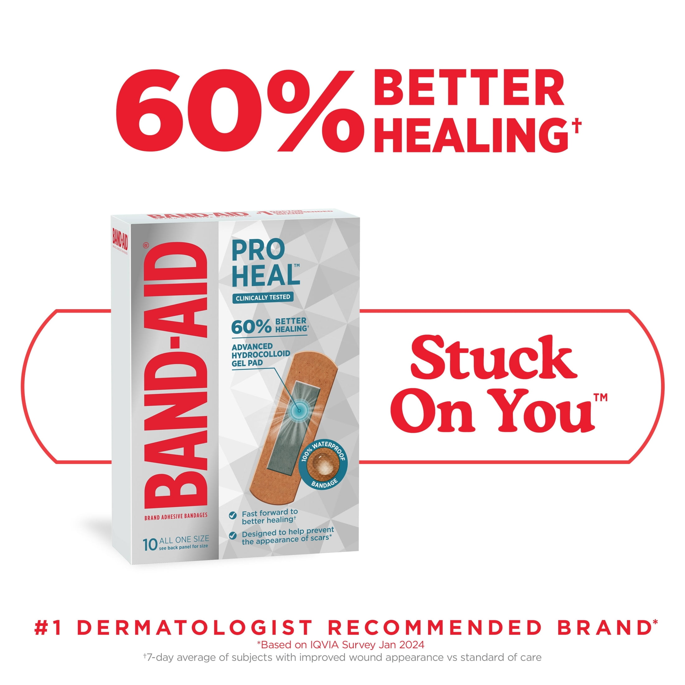 (3 pack) BAND-AID Brand All One Size Pro Heal Bandages, Hydrocolloid Pad, 10 Count