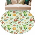 thumbnail image 2 of Summer Style Round Living Room Rugs 8 ft, Watercolor Lemon Starfish Popsicle Shell Washable Large Area Rug with Non-Slip Sturdy Edge Binding Round Carpet for Dining Room Kitchen Office, 2 of 9