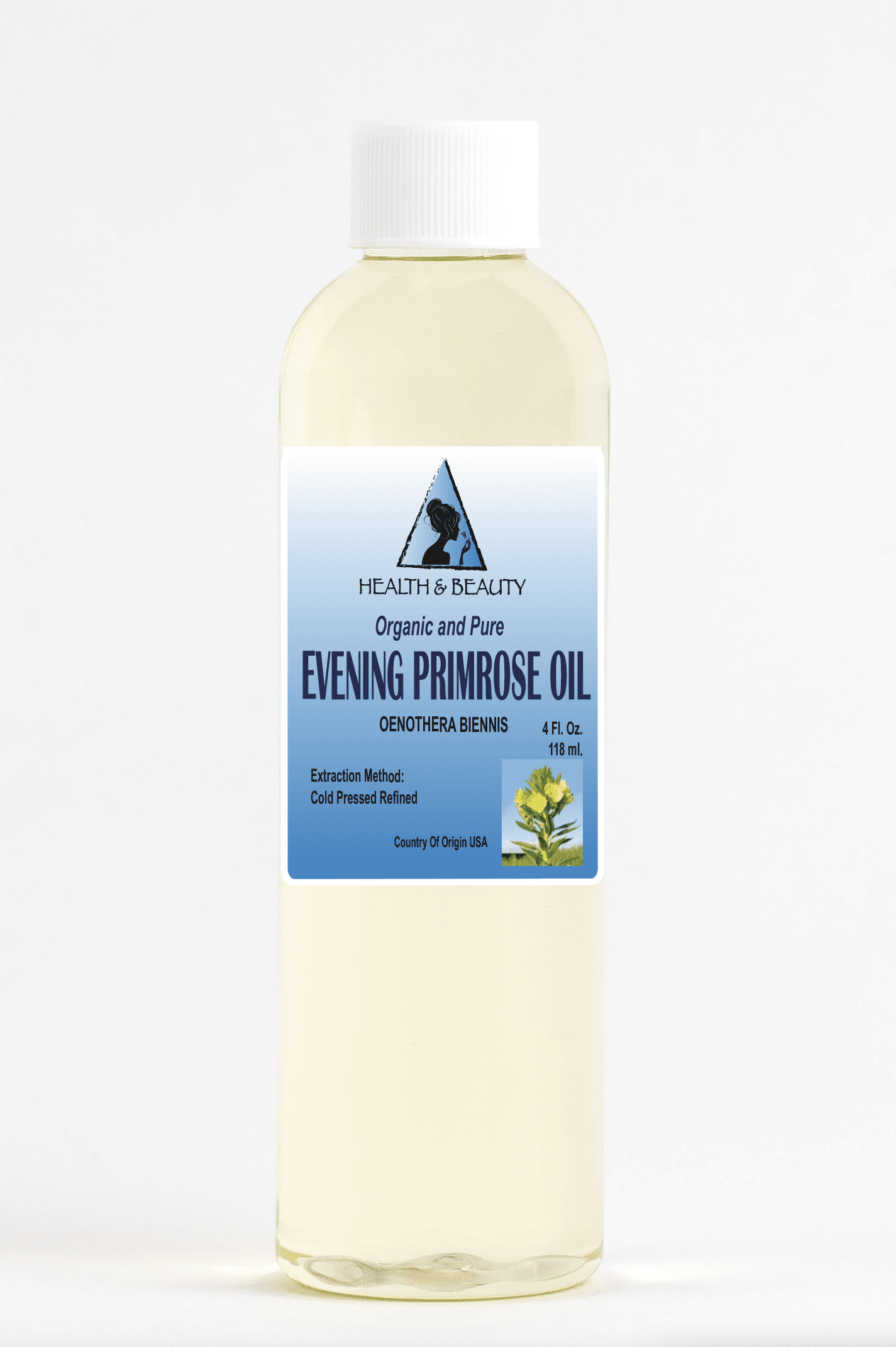 EVENING PRIMROSE OIL REFINED ORGANIC CARRIER COLD PRESSED PURE by H&B OILS CENTER 4 OZ