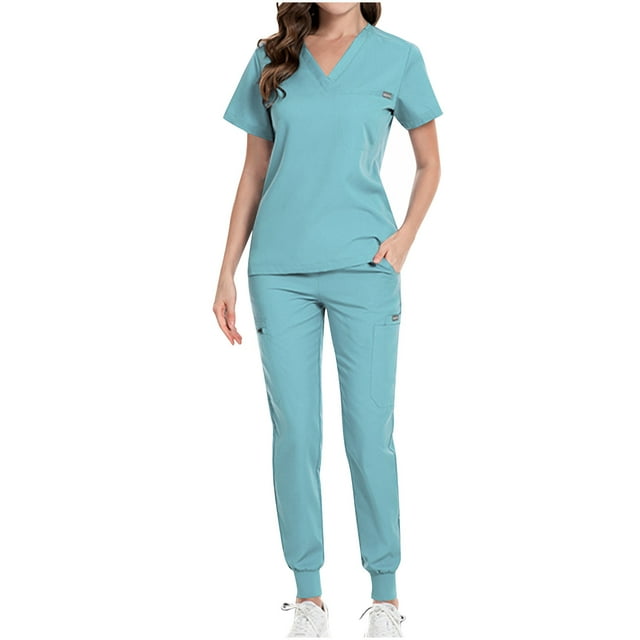 Funicet Pantalons pour Femmes, Shorts pour Femmes, Ensemble de Protection à Manches Courtes Col en V avec Poches, Haut/chemise à Manches Courtes Col en V, Costumes pour Femmes, Costumes Pantalons pour Femmes