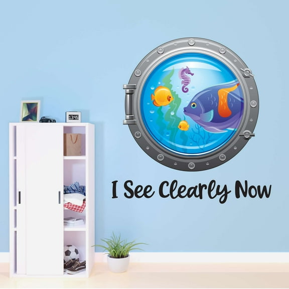 Children I see clearly now Cute Cartoon Wall Decal Decoration Cute Fishes Underwater Marine Life Wall Decal Lasts Years and Easily Removable - Size: 20 In(W) x 20 In(H)