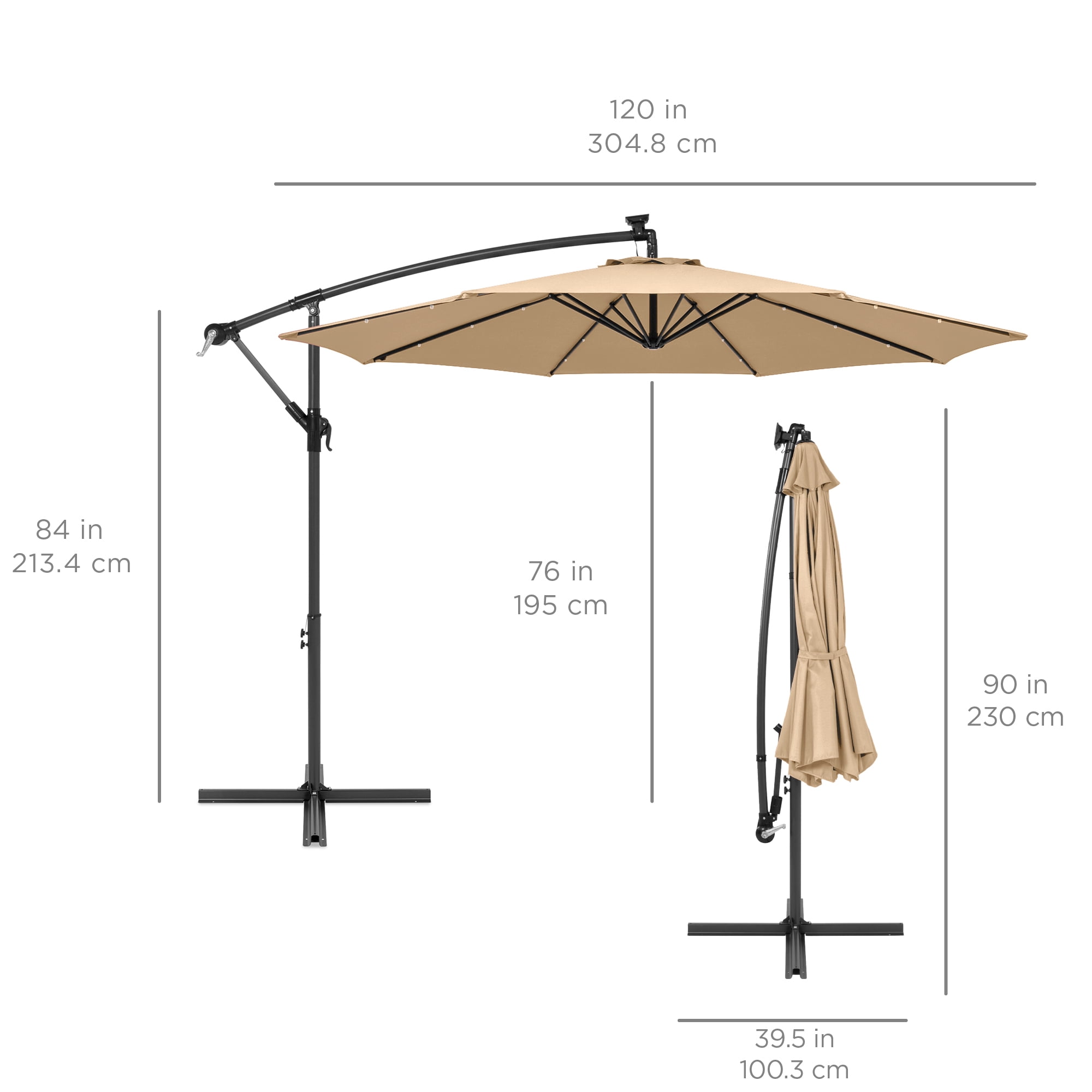 Best Choice Products 10ft Solar LED Offset Hanging Outdoor Market Patio Umbrella w/ Adjustable Tilt - Sand