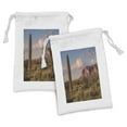 thumbnail image 1 of Saguaro Fabric Pouch Set of 2, Mountain State Park with Non Spiral Sided Leaf Aleo Storage Landscape Photo, Drawstring Bag for Toiletries Masks and Favors, 9" x 6", Brown Blue Green, by Ambesonne, 1 of 2