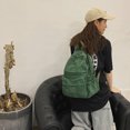 thumbnail image 3 of Canvas Backpack Bags Large Capacity Zipper Schools Organizers Accessory Closure Daypack Solid Color Schoolbag Causal Handbag Students Tote Shoulder Bag Green, 3 of 9
