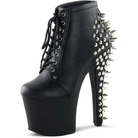 SummitFashions - Matte Black Studded Ankle Boots with Lace Up Front and ...