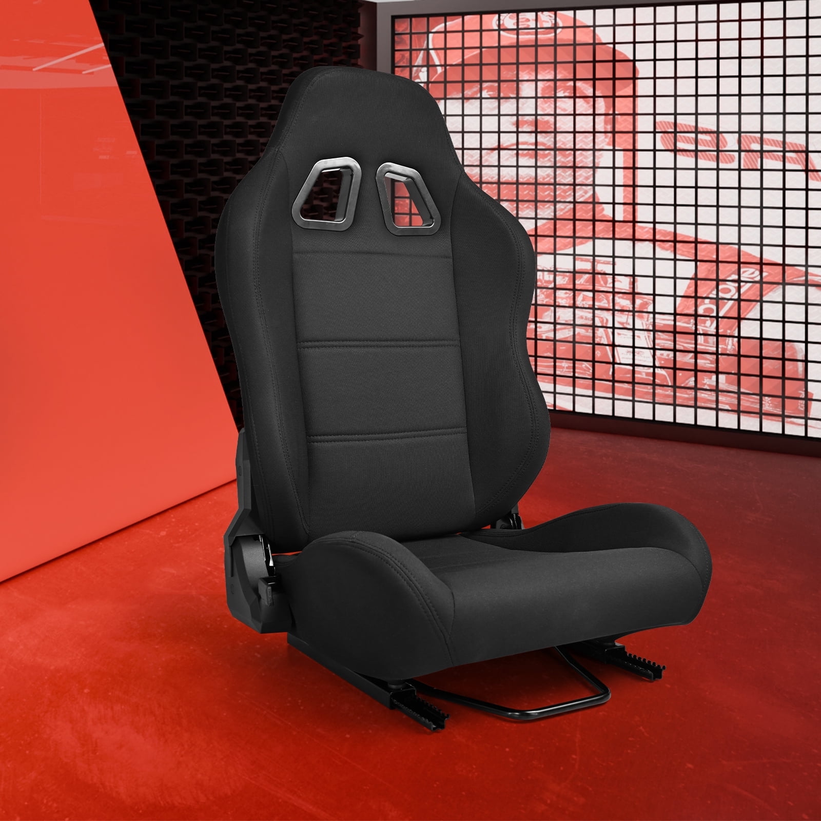 Supllueer Adjustable Gaming Racing Black Seat with Double Locking Slides Fits Most Racing Simulator Cockpit Wheel Stands