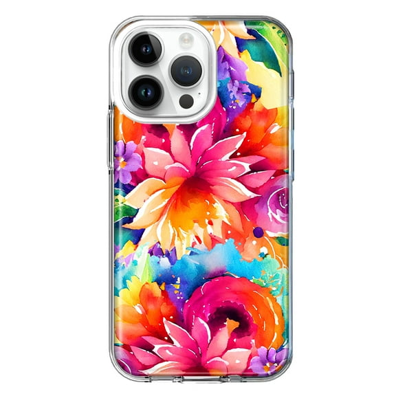 MUNDAZE Case for Apple iPhone 15 Pro Max Slim Hard Shell Soft TPU Hybrid Shockproof Heavy Duty Protective Phone Cover - Watercolor Paint Summer Rainbow Flowers Bouquet Bloom Floral