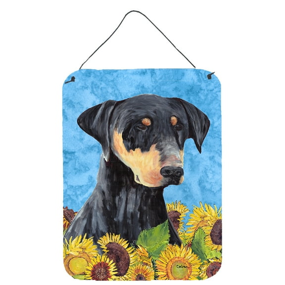 Carolines Treasures SC9073DS1216 Doberman in Summer Flowers Wall or Door Hanging Prints 12WX16H multicolor