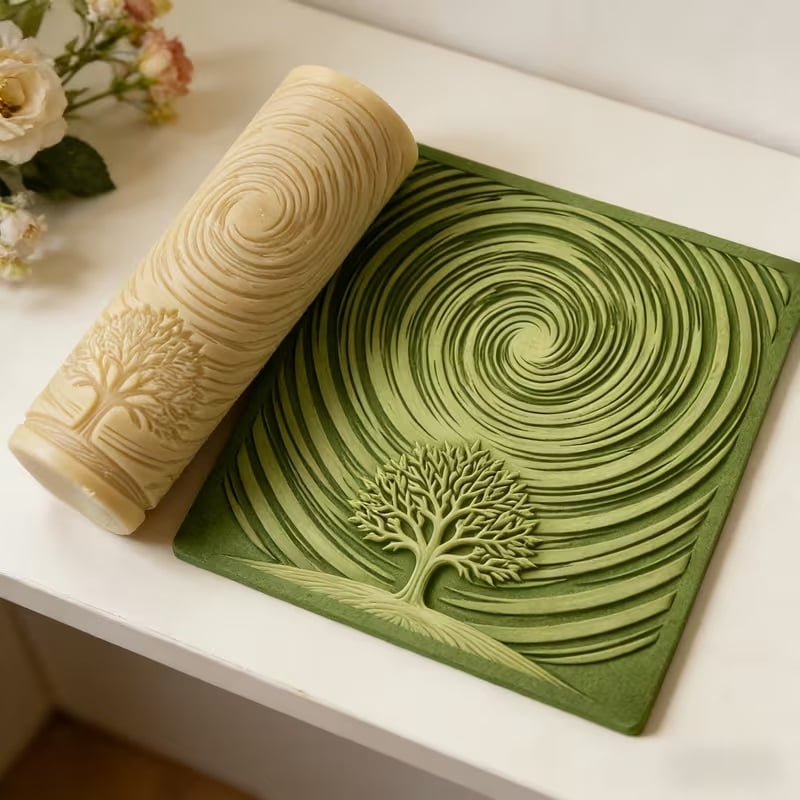 Star Track Tree Texture Roller | Handmade plastic clay mold tool with 3D branch and bark texture, suitable for polymer clay, ceramics, and resin crafts