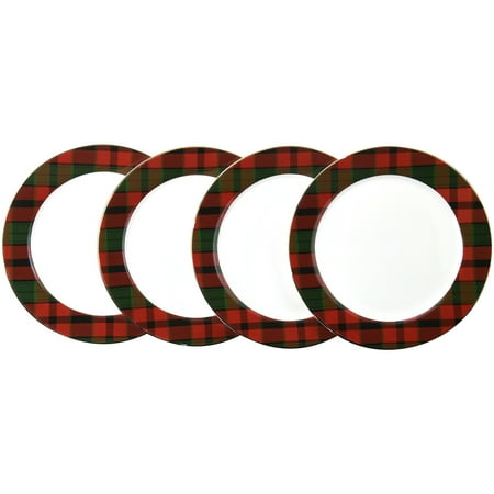 Better Homes & Gardens Plaid Microwave & Dishwasher Safe Ceramic Dinner Plate Set, 4 (Best Microwave Safe Plates)