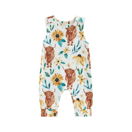 

Ma&Baby Western Cowboy Baby Bodysuit Infant Girls Cow Print Sleeveless Zip Up Jumpsuit Romper Playsuit