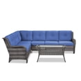 thumbnail image 3 of Gymojoy Outdoor Wicker Sofa Set Patio Furniture L-Shape Rattan Sectional with Coffee Table UV-Resistant for Backyard Balcony,Gray/Blue, 3 of 8