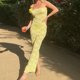 thumbnail image 1 of Vestido Vestido maxi ajustado floral 3D Ver a través de las mujeres Ropa de club nocturno de estilo vintage Kuymtek Amarillo T L para Mujer, 1 of 9
