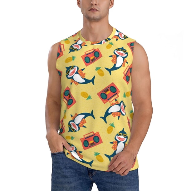 Balery Pineapples Sharks In Hawaiian Camisetas sin mangas para hombre, absorbe la humedad y protege contra el mal olor.-Large