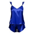 thumbnail image 5 of Nmnitkp Women's Satin Ruffle Strap Cami Short Pajama Set, Back Tie Sleeveless Loungewear, Luxury Comfy Two Piece Sleepwear for Summer Blue,M, 5 of 6