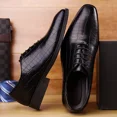 thumbnail image 2 of New Elegant Casual Work Shoes, Men's Classic Patent Leather, Grid Oxford Shoes for Men, Stylish Pointy Lace-up Business Shoes, 2 of 7