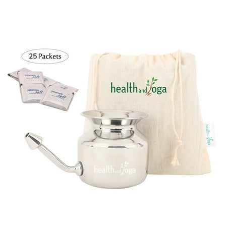 SoulGenie SteloKleen Stainless Steel Neti Pot - Nasal Irrigator - Salt 25 Pcs.