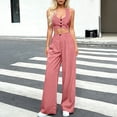 thumbnail image 5 of Womens Fashion Lounge Sets Casual Summer Outfits 2 Piece Short Matching Clothing Set Short Sleeve Top And Cropped Pants Set With Button Front And Side Pockets, 5 of 8