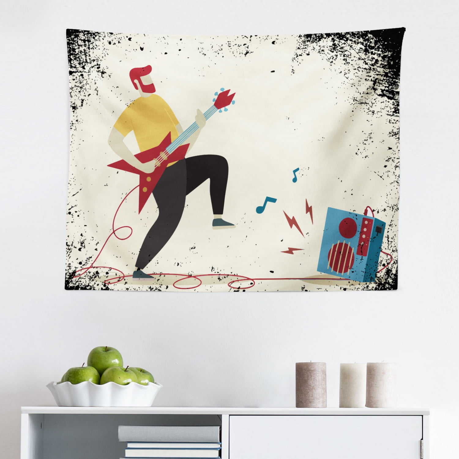 Rock and Roll Tapestry, Rock Star Pattern with a Raised Hand Doing The ...