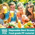 thumbnail image 4 of 150PCS Disposable Plastic Drinking Straws - Flexible Straws Disposable Long Colorful PP Plastic Striped Assorted Colors for Home Use Milk Juice Drinks, 4 of 4