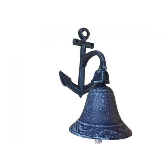 8 in. Rustic Dark Blue Cast Iron Wall Hanging Anchor Bell