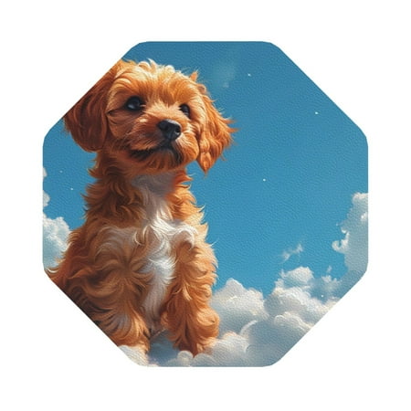 

Coaee Blue Sky Cloud Puppy Print Leather Coasters Set of 6 Non-Slip Washable Cup Coasters for Home Office Bar Octagon