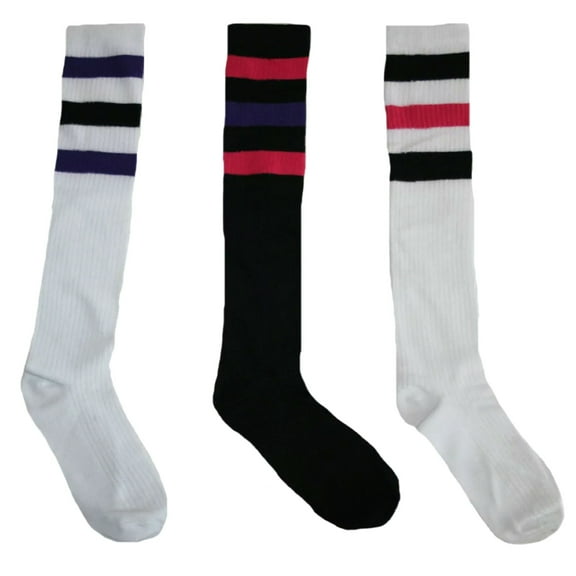 Old School Tube Socks 3 Pack, Black, White and Red (9-11)