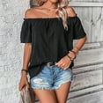 thumbnail image 6 of lmcalzta Womens Sexy off Shoulder Tops Business Causal Short Sleeve Spring Summer Blouses Going out Nightout Shirts, 6 of 7