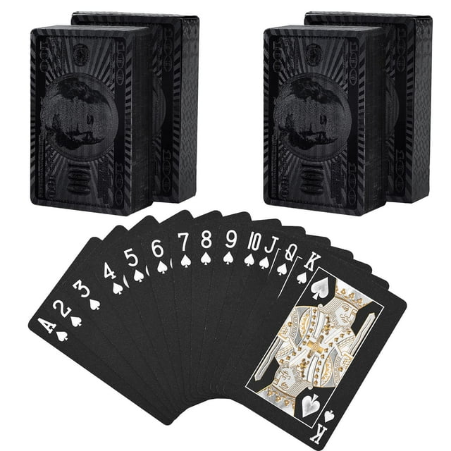 Juego de cartas Joyoldelf con estampado de dólar negro, impermeable, 2 unidades