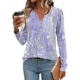 thumbnail image 4 of Elvqul Button Down Tops for Women Winter Purple T Shirts Oversized Pleated Loose Dressy Long Sleeve V Neck Ladies Blouses, 4 of 6