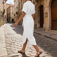 thumbnail image 5 of Kezqiaxn Sundresses for Women Drawstring Short Sleeve Collared Button Down Dress Plus Size Summer Dresses Fashion Clothing, 5 of 9