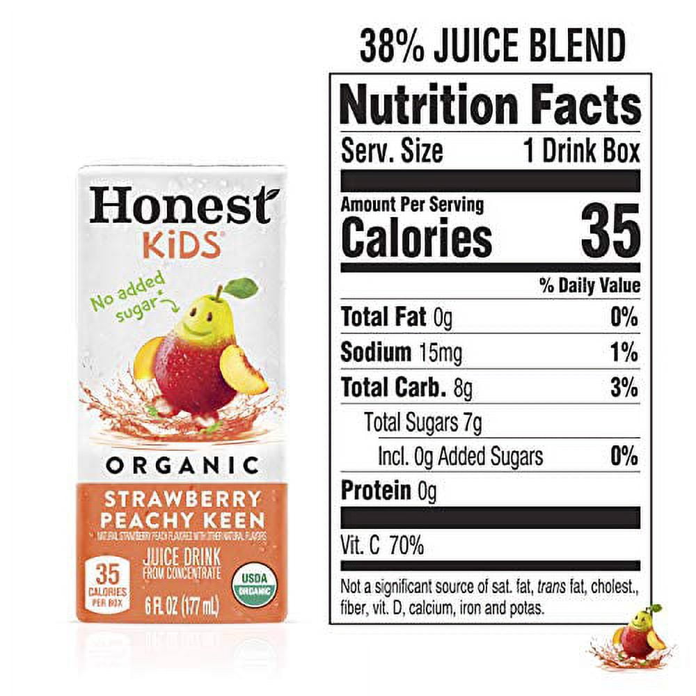 (5 pack) Honest Kids Organic Strawberry Peachy Keen Fruit Juice, 6 fl oz, 8 Juice Boxes