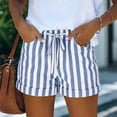 thumbnail image 2 of Hearthz Striped Linen Shorts Women High Waisted Wide Leg Womens Bermuda Shorts Rolled Cuffed Hem Work Out Shorts Women with Pocket Sky Blue XXXL, 2 of 4