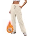 thumbnail image 4 of Gibobby Pantalones deportivos para mujer Pantalones de chándal de lana para mujer, pantalones de algodón exteriores gruesos de otoño e invierno, mallas de lana Polar(Beige,M), 4 of 5