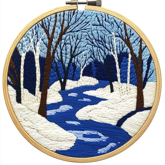 DIY Punch Needle Kits Abstract Winter Snow River Trees Easy for Beginners Punch Needle Yarn Starter Embroidery Set for Craft lovers with Hoop for Home Decoration 20x20cm(1)