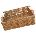 thumbnail image 3 of Cesta de paja con asa de madera para mesa, cesta de almacenamiento sencilla para artículos diversos, cosméticos y llaves (tamaño grande: 29 x 29 x 9 cm), 3 of 6