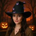 thumbnail image 3 of Pleated Butterfly Witch Hat Ruched Wizard Cap Decorative Halloween Costume Accessory for Women Black Purple, 3 of 5