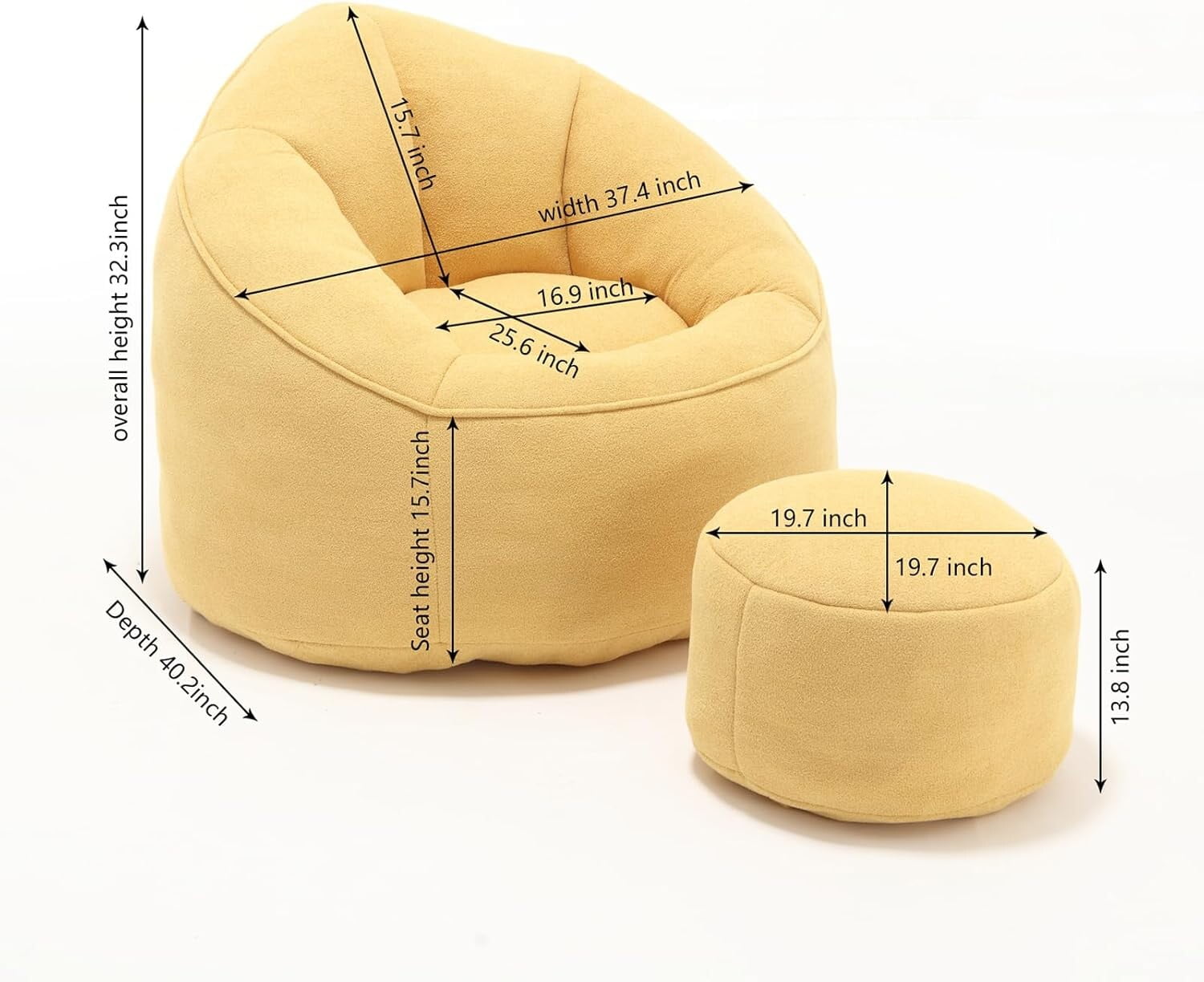 Bean Bag Chair for Adult,Microfiber Upholstered Sofa with Footstool Shell-Shaped Memory Foam Stuffed Lazy Sofa