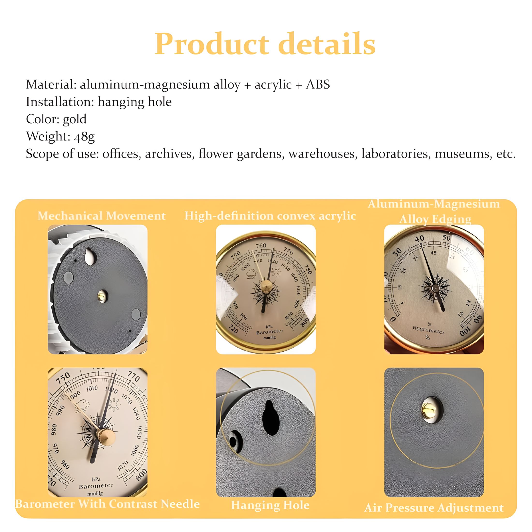GJX Thermometer Humidity Barometer Gauge: Humidity Meter,Indoor Outdoor Thermometer,Barometric Pressure Gauge,for Home Wall,Fishing Boat,Office,Terrace,3Pcs Weather Stations Wireless Indoor Outdoor