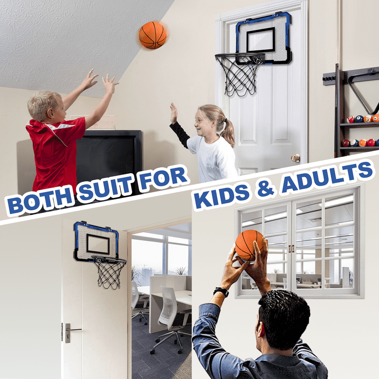 QDRAGON Mini Basketball Hoop with Electronic Scorer, Mini Hoop with 3  Balls/Inflator/Breakaway Rim, Basketball Toy Gifts for Kids and Adults,  Suit for Indoor/Outdoor/Pool/Door, Blue 