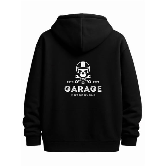 Motorcycle Garage Hoodie sweatshirt fire skeleton for men graphic hoodies black Casual Classic Design Pullover Hooded Sweatshirt Streetwear For Winter Fall, As Gift vintage fire 3d