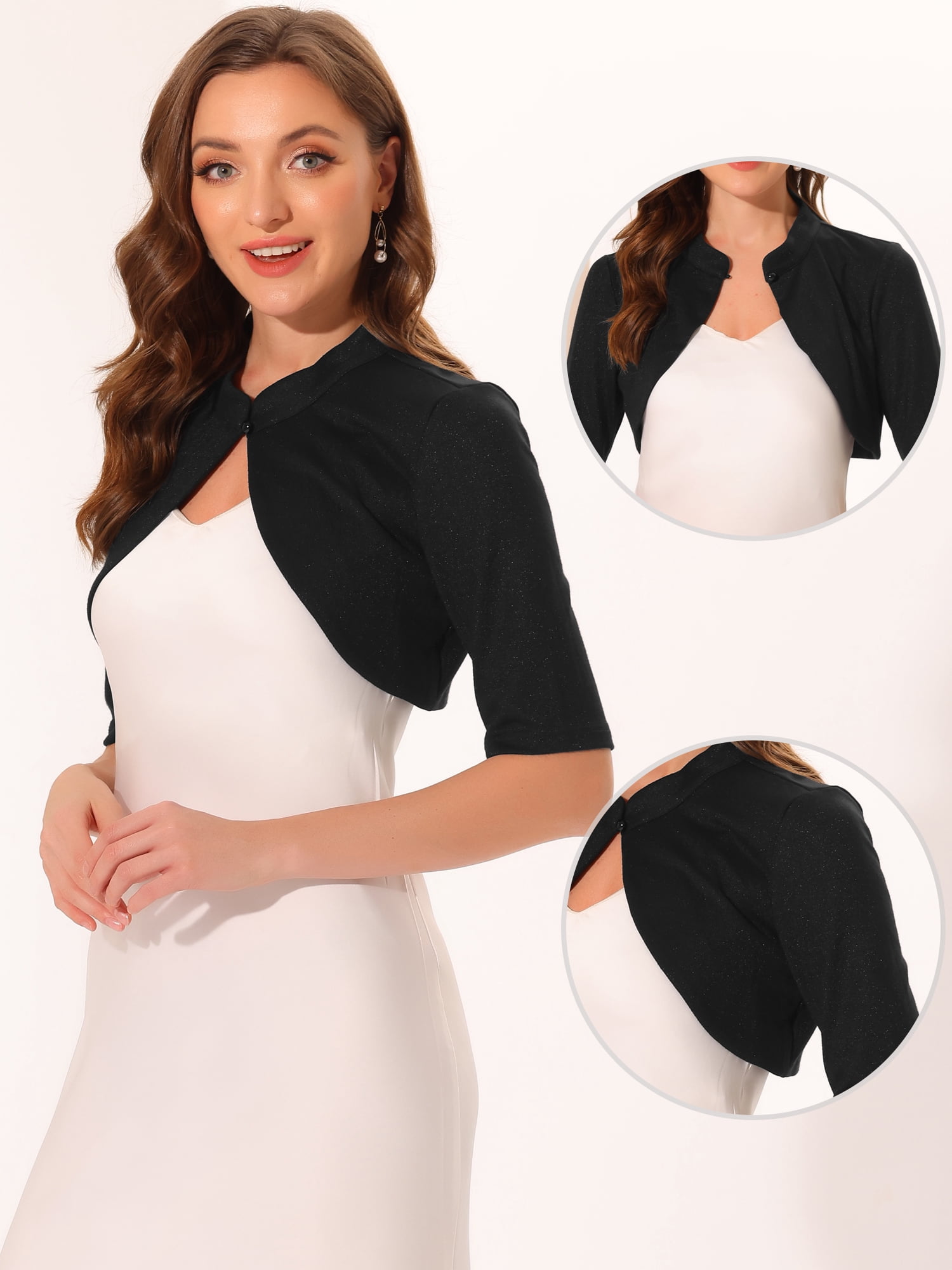 DARING DIVA  Stand Collar Half Sleeve Blouse M Black