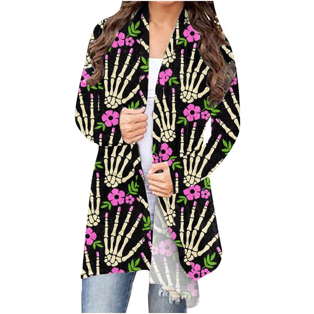 Camiseta de manga larga para mujer, cárdigan de otoño, cárdigan suelto, camisa estampada, cárdigan, Top, cárdigan de Halloween, camisa Fridja hkj2464