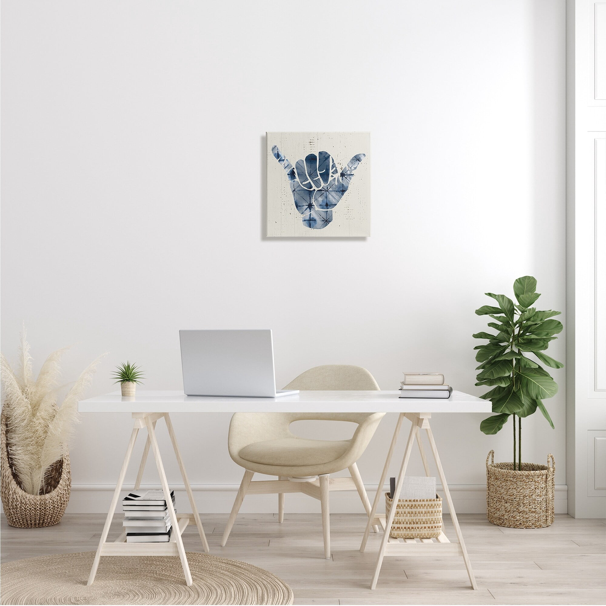 Stupell Industries Abstract Shaka Sign Hand Gesture Blue Geometric Pattern, 24 x 24,Design by Daphne Polselli